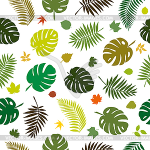 Seamless pattern with tropical plant leaves. - vector clipart