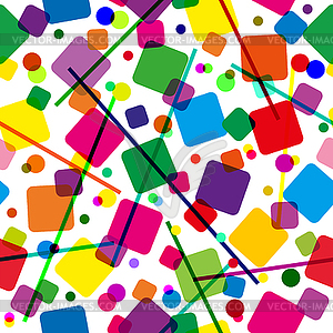 Seamless pattern with colored squares, lines and - vector clipart