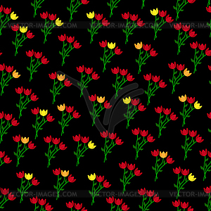 Seamless pattern. Bouquet of red and yellow tulips - vector image