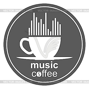 Coffee Cup, music spectrum, heart and lettering - vector image