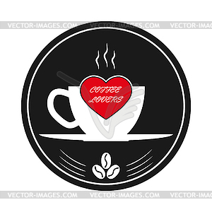 Hot Cup of coffee, heart and words coffee lovers - vector clip art