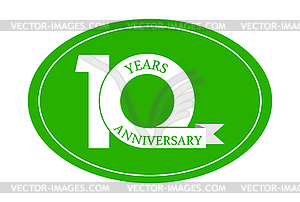 10 years anniversary inscription on blue oval, - vector clip art