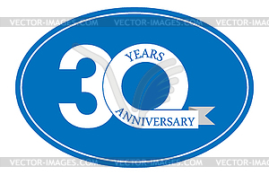 30 years anniversary inscription on blue oval, - vector clipart