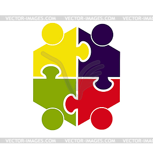 Teamwork. Hexagon in form of puzzle of four parts - vector clipart