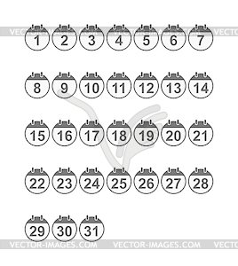 Набор календарных номеров на круглой основе - клипарт в векторе