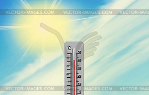 Sun and thermometer. air temperature is more than 4 - vector clipart