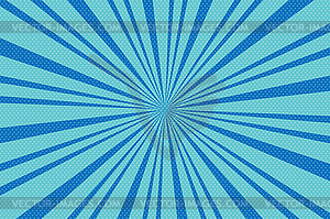 Pop art blue background with radial lines. - vector image