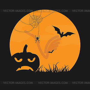 Orange circle with pumpkin silhouette, spide - vector clipart