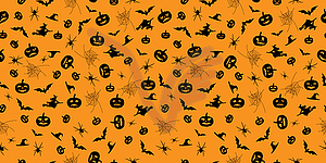 Orange seamless Halloween background with black - vector clip art