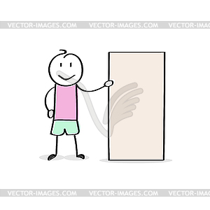 Cartoon man holding poster, place for text - vector clip art