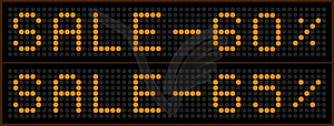 Set of led displays with words Sale 60 and 65 - vector image