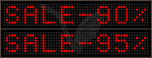 Набор светодиодных досок со словами Продажа 90 и 95 процентов - векторный дизайн