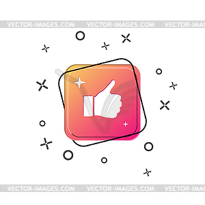 Hand icon with thumb raised above. Purple square - vector EPS clipart