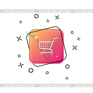 Supermarket cart icon. Purple square button. Flat - vector clipart