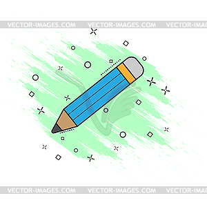 Icon of pencil with eraser in comic style. Splash - vector clipart