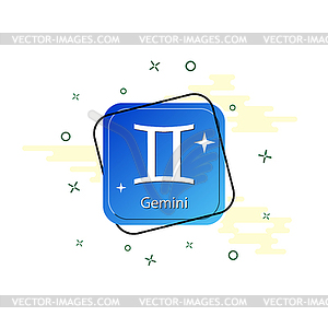 Blue button with zodiac symbol Gemini - vector clipart