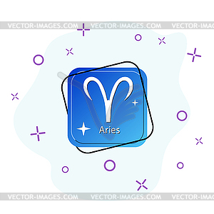 Blue button with zodiac sign Aries symbol - stock vector clipart