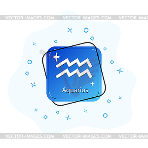 Blue button with zodiac symbol Aquarius - vector clipart