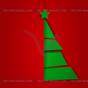 Green christmas tree with star. Merry Christmas - vector image