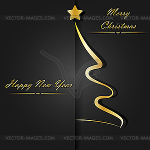 Merry Christmas and Happy New Year. Golden contour - vector image