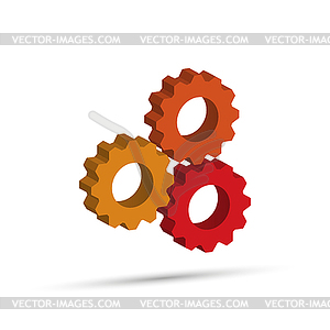 Three three-dimensional gears. Simple volumetric - vector image