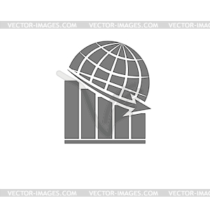 Graph with down arrow on background of globe. - vector image