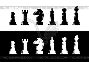 Set of chess pieces in white and black. Simple - vector image