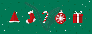 Symbols of Christmas and new year. Santa hat, - stock vector clipart
