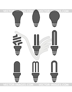 Set of silhouettes of lighting lamps. Incandescent - vector EPS clipart