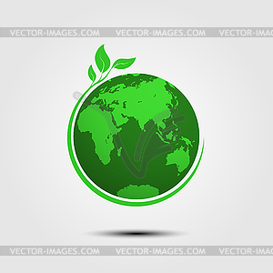 Globe and branch with leaves, symbol of ecology. - vector clip art