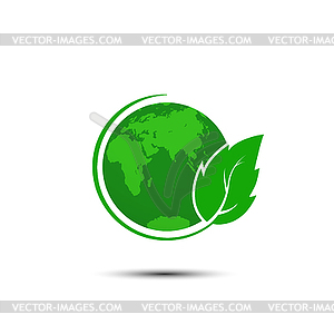 Глобус и ветка с листьями, символ экологии. - векторный рисунок