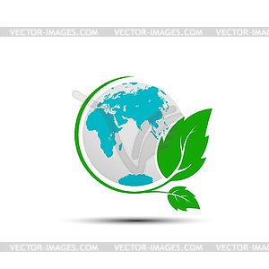 Globe and branch with leaves, symbol of ecology. - vector clipart