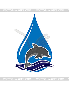 Dolphin jumps out of waves against background of - vector image