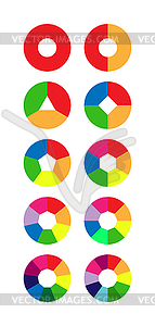 Набор цветных круговых диаграмм для 1,2,3,4,5,6,7,8,9,10 - иллюстрация в векторе