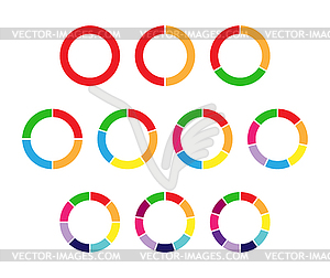 Набор цветных круговых диаграмм для 1,2,3,4,5,6,7,8,9,10 - векторный клипарт / векторное изображение