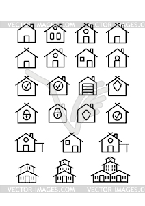 Set of linear house icons. Empty outline on white - vector image