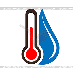 Color icon of thermometer and water drop - vector clip art