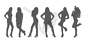 Set of women`s flat silhouettes on white - vector image