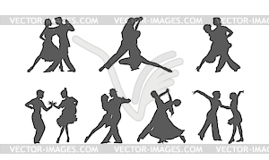 Набор плоских силуэтов танцоров на белом ба - изображение в векторном формате