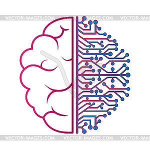 Левое и правое полушарие мозга. искусственный - векторное изображение EPS