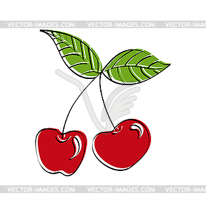 Цвет рисованной вишни в стиле Doodle для дизайна - стоковое векторное изображение
