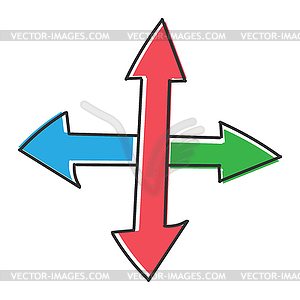 Double color intersecting arrow in Doodle style. - vector image