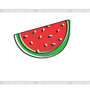 Colored watermelon slice in Doodle style. drawing - vector image
