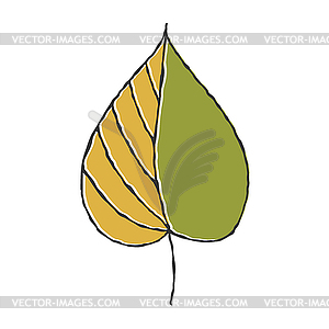 Color hand-drawn plant leaf. Doodle sty - vector clip art