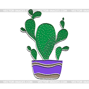 Cactus in flower pot, Color in Doodle styl - vector clipart