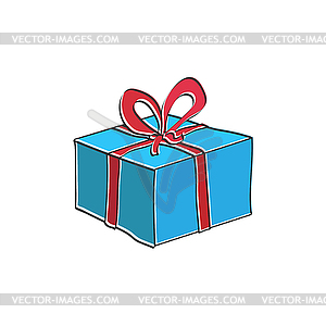 Цветная подарочная коробка с лентой в стиле Doodle. - клипарт в формате EPS