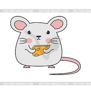 Children`s drawing of mouse with cheese. Simple - vector clipart