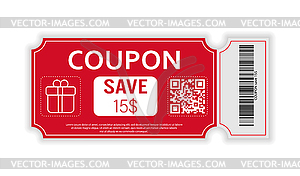 Coupon for sale with real barcode and QR code for 1 - vector EPS clipart