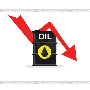 Баррель маркирован маслом и стрелка вниз. Простой цвет фла - векторная иллюстрация