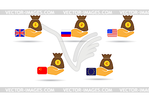 Set of colored icons, an outstretched hand with - vector image